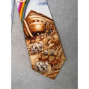Eagles Wings Mens Noahs Ark Silk Tie Religious Biblical Animals Rainbow Korea